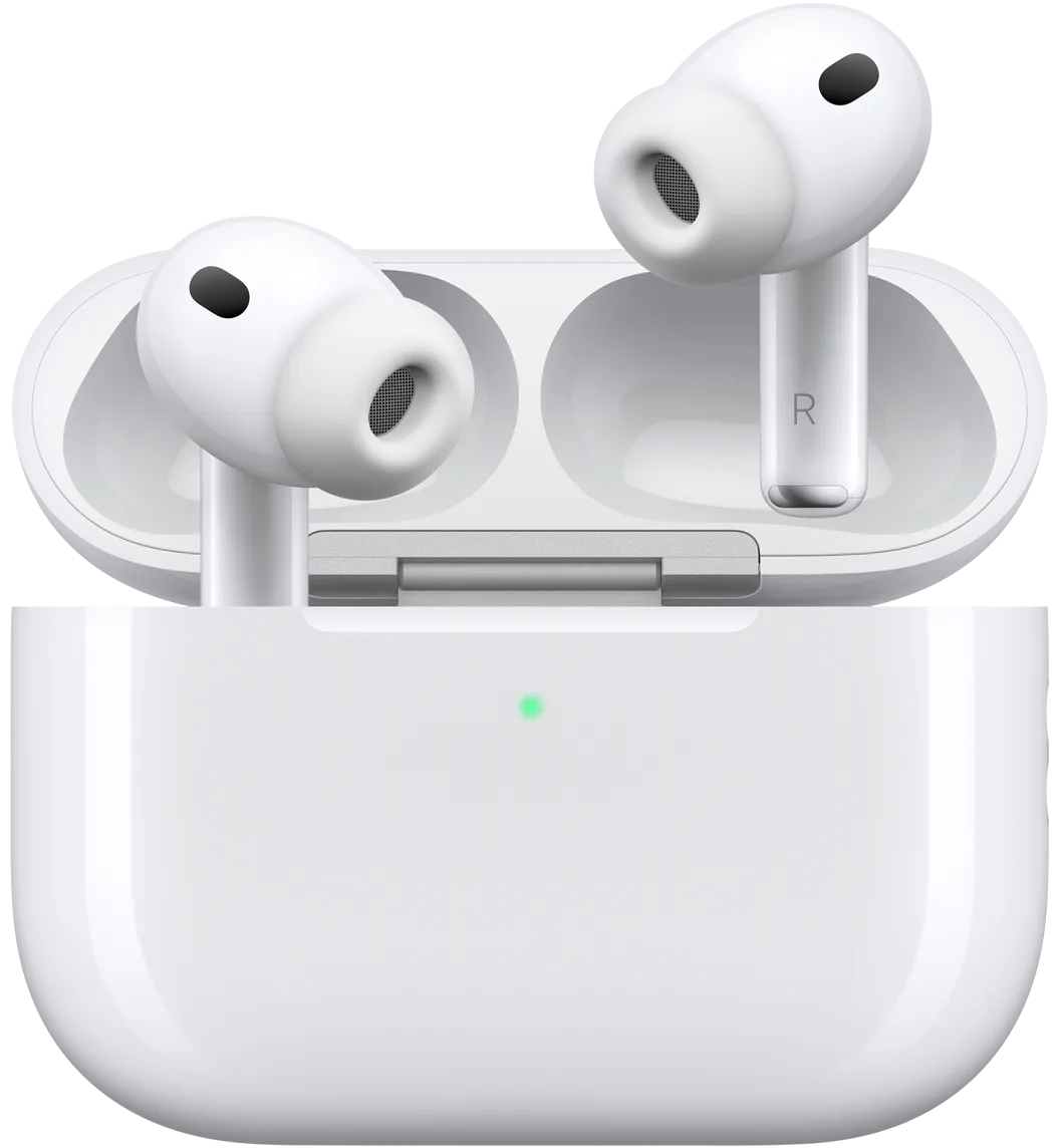 AirPods Pro 3 charging case open showing earbuds and LED indicator
