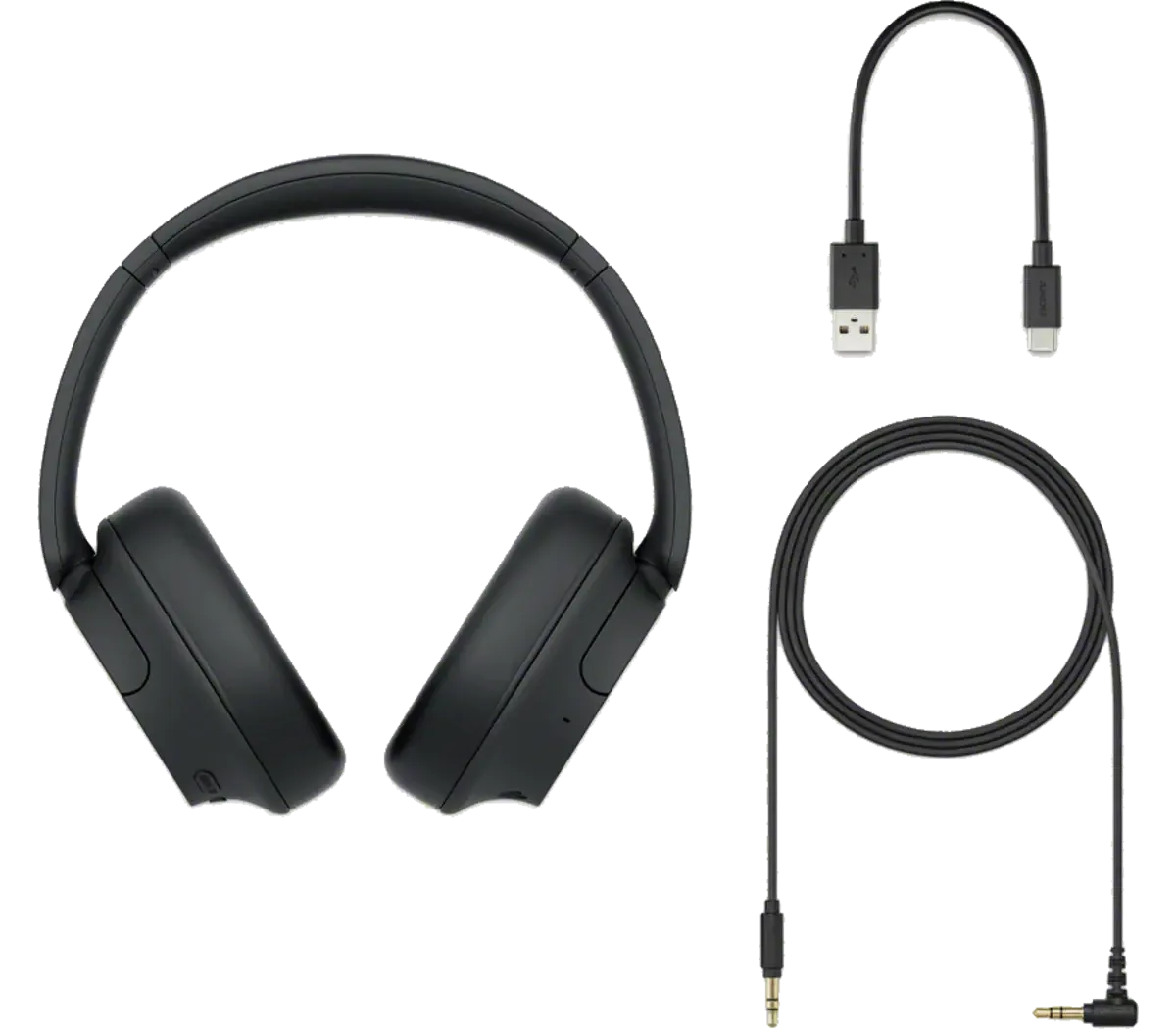 Sony WH-CH720N full kit: headphones, USB-C cable, and audio cable